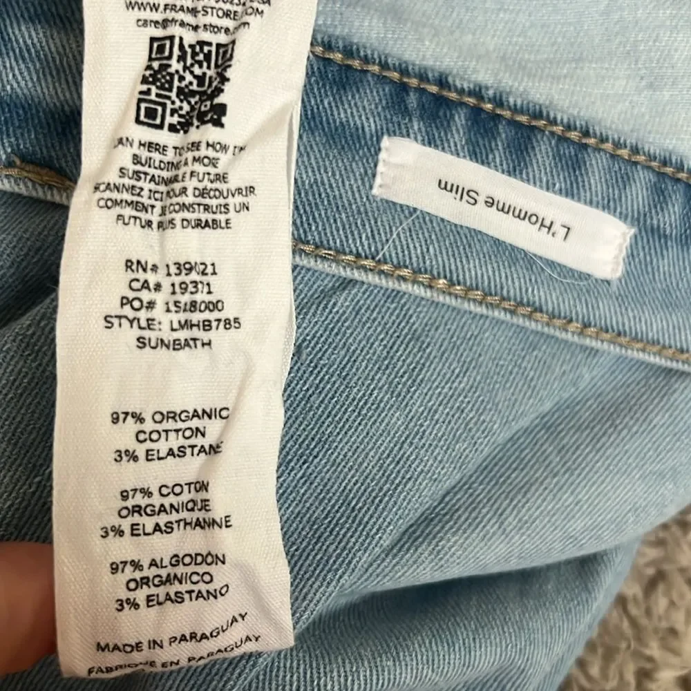 FRAME Men's L'Homme Slim Leg Jeans in Sunbath Size 30